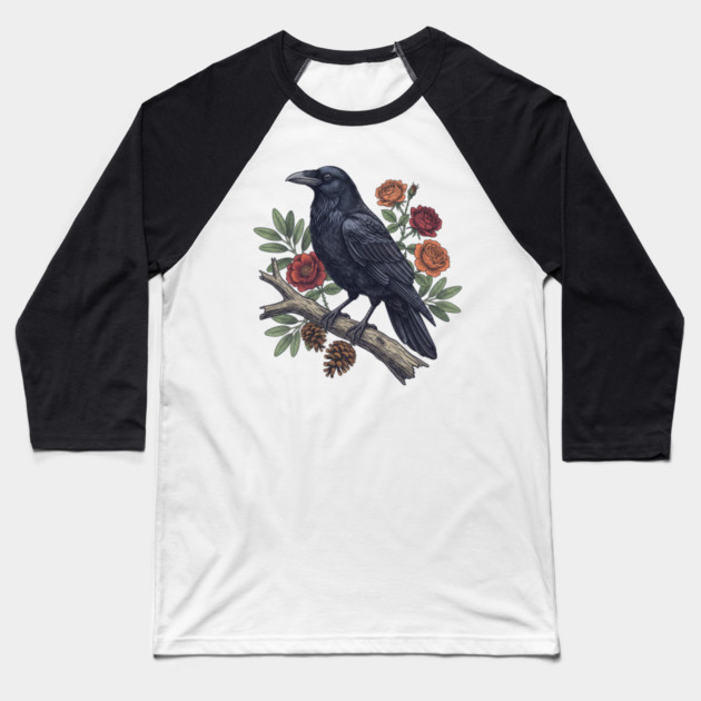 Mysterious Raven Nature Gothic Aesthetic Baseball T-Shirt by BirdsnStuff