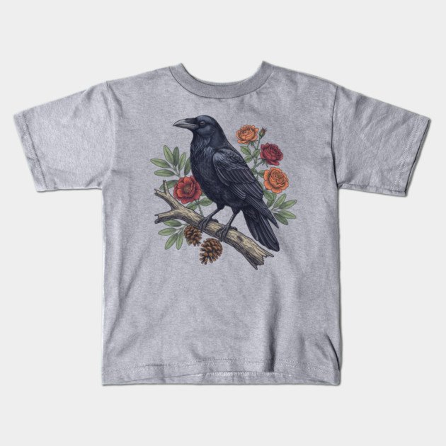 Mysterious Raven Nature Gothic Aesthetic Kids T-Shirt by BirdsnStuff