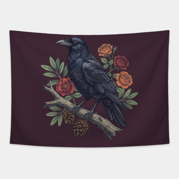 Mysterious Raven Nature Gothic Aesthetic Tapestry by BirdsnStuff