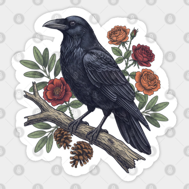 Mysterious Raven Nature Gothic Aesthetic Sticker by BirdsnStuff