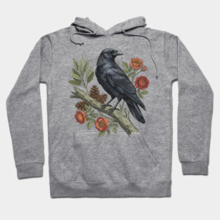 Majestic Gothic Raven Perched On Branch Bird Art Hoodie