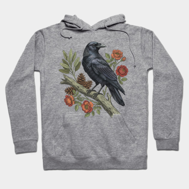 Majestic Gothic Raven Perched On Branch Bird Art Hoodie by BirdsnStuff
