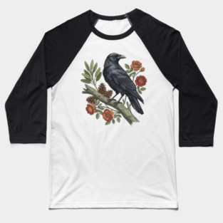 Majestic Gothic Raven Perched On Branch Bird Art Baseball T-Shirt