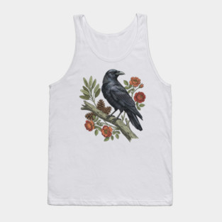 Majestic Gothic Raven Perched On Branch Bird Art Tank Top