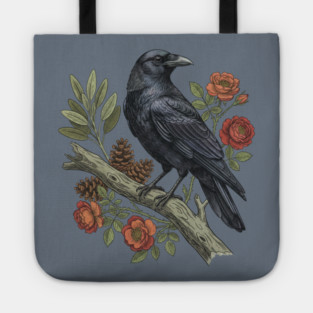 Majestic Gothic Raven Perched On Branch Bird Art Tote