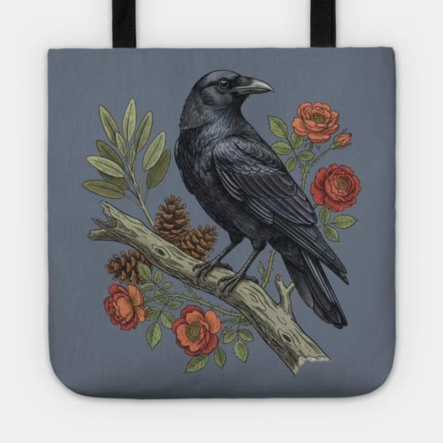 Majestic Gothic Raven Perched On Branch Bird Art Tote by BirdsnStuff