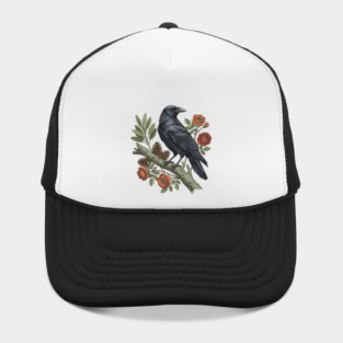 Majestic Gothic Raven Perched On Branch Bird Art Hat