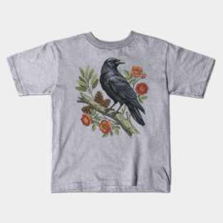 Majestic Gothic Raven Perched On Branch Bird Art Kids T-Shirt