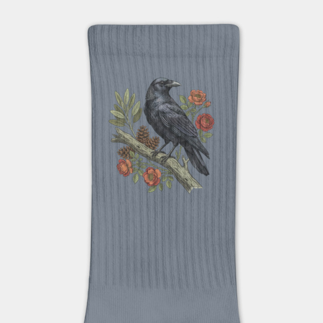 Majestic Gothic Raven Perched On Branch Bird Art by BirdsnStuff