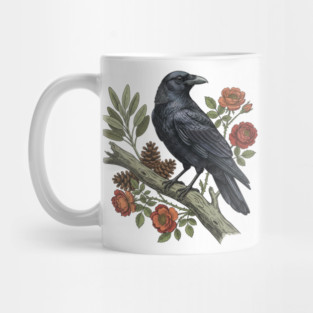 Majestic Gothic Raven Perched On Branch Bird Art Mug