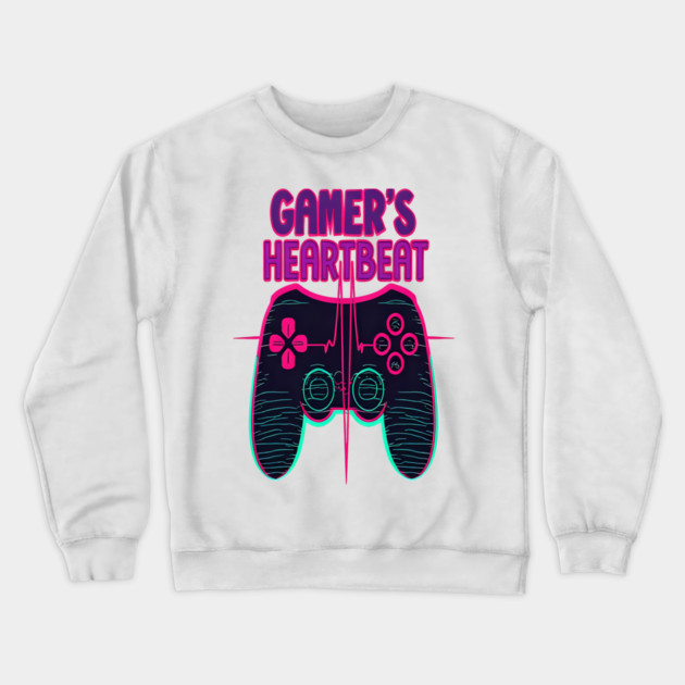 Gamer Heartbeat Retro Video Game Player Boys Men Gaming Crewneck Sweatshirt by OUTFITPAW