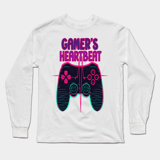 Gamer Heartbeat Retro Video Game Player Boys Men Gaming Long Sleeve T-Shirt by OUTFITPAW