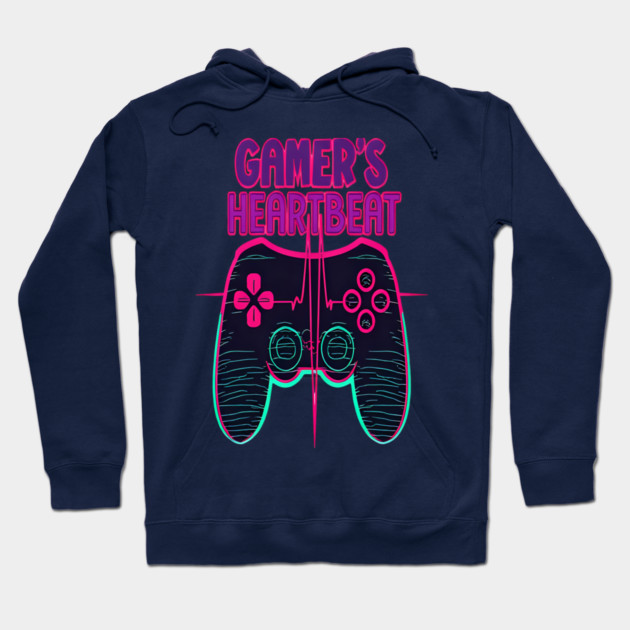 Gamer Heartbeat Retro Video Game Player Boys Men Gaming Hoodie by OUTFITPAW