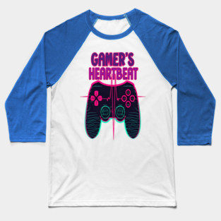 Gamer Heartbeat Retro Video Game Player Boys Men Gaming Baseball T-Shirt