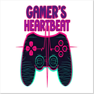 Gamer Heartbeat Retro Video Game Player Boys Men Gaming Posters and Art