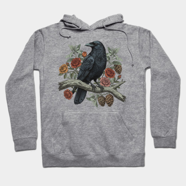 Raven Perched Among Roses And Pines Hoodie by BirdsnStuff