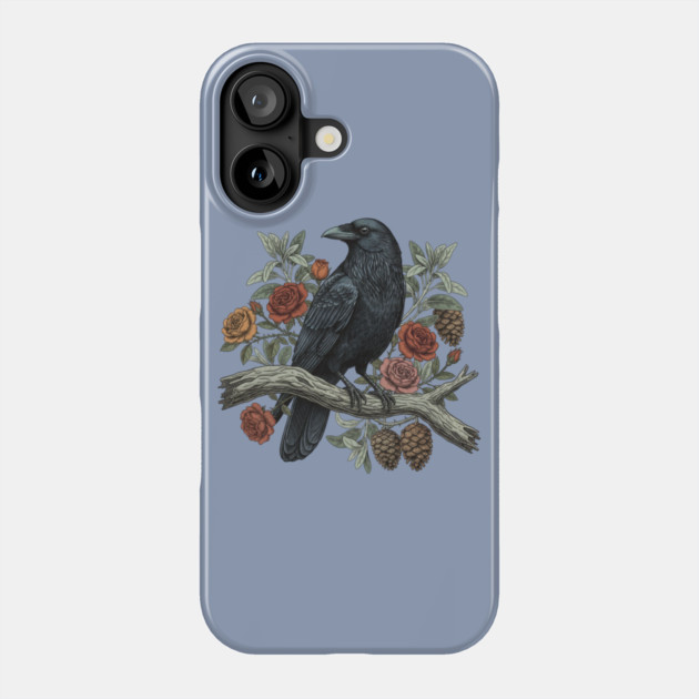 Raven Perched Among Roses And Pines Phone Case by BirdsnStuff