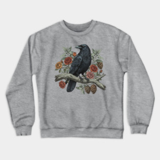 Raven Perched Among Roses And Pines Crewneck Sweatshirt