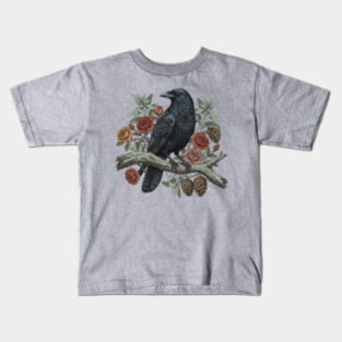 Raven Perched Among Roses And Pines Kids T-Shirt