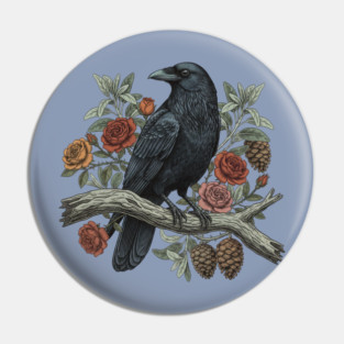 Raven Perched Among Roses And Pines Pin