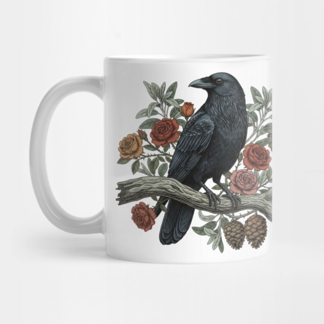 Raven Perched Among Roses And Pines by BirdsnStuff