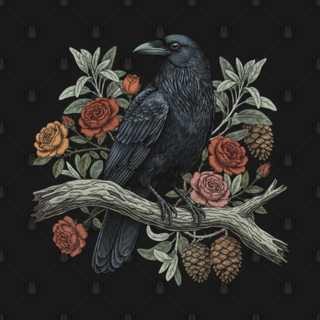 Raven Perched Among Roses And Pines by BirdsnStuff