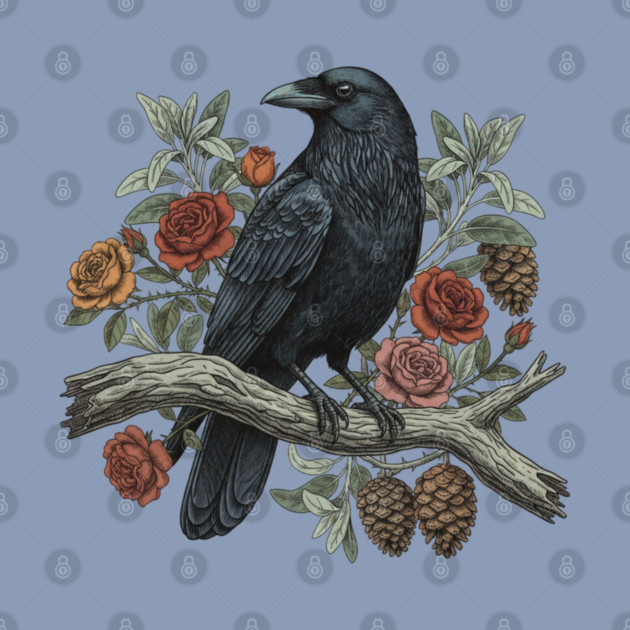Raven Perched Among Roses And Pines by BirdsnStuff