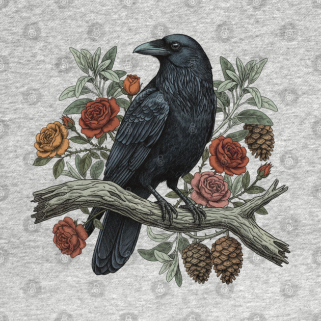 Raven Perched Among Roses And Pines by BirdsnStuff