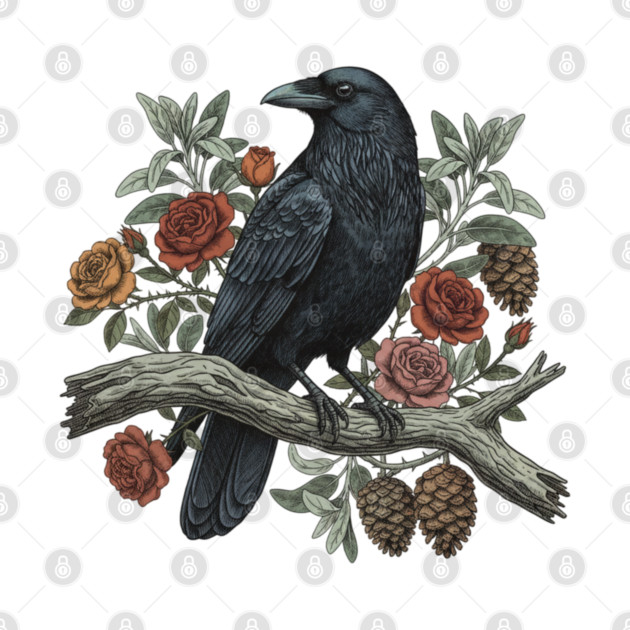 Raven Perched Among Roses And Pines by BirdsnStuff