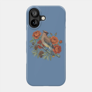 Cedar Waxwing On Rose Branch Bird Lovers Design Phone Case