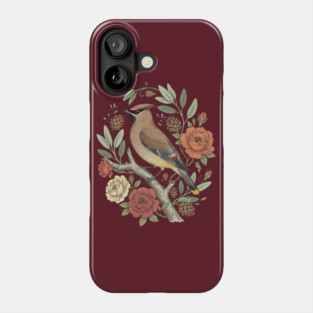 Beautiful Cedar Waxwing With Roses Phone Case