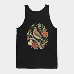Beautiful Cedar Waxwing With Roses Tank Top