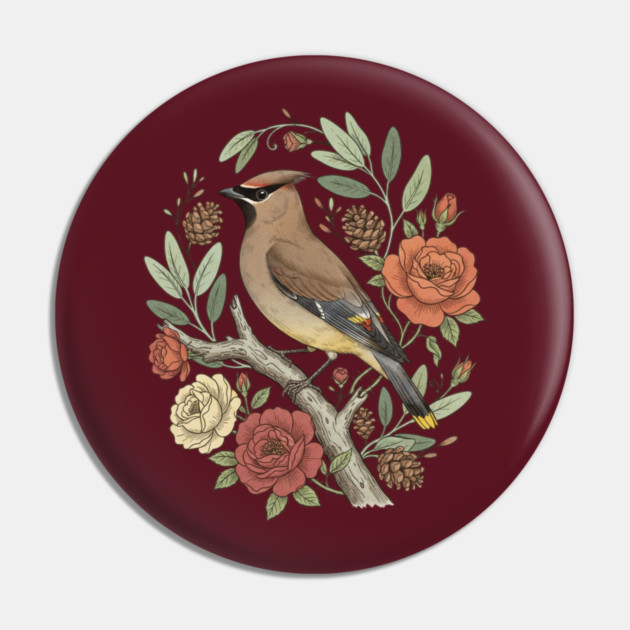Beautiful Cedar Waxwing With Roses Pin by BirdsnStuff