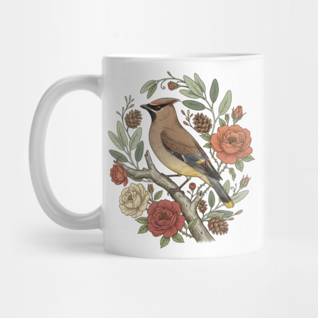 Beautiful Cedar Waxwing With Roses by BirdsnStuff