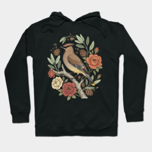 Beautiful Cedar Waxwing With Roses Hoodie