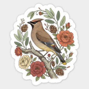 Beautiful Cedar Waxwing With Roses Magnet