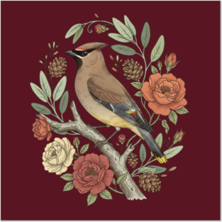 Beautiful Cedar Waxwing With Roses Posters and Art