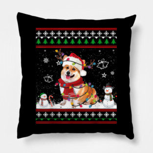 Corgi Christmas Ugly Sweater Funny Dog Lover Xmas Pillow