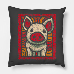 Decorative Pig Tile | Farm Animal Folk Art Pillow