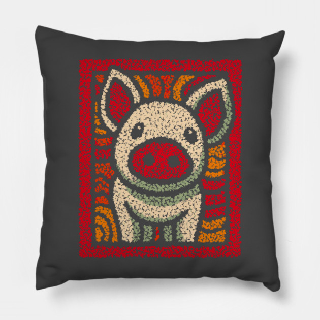 Decorative Pig Tile | Farm Animal Folk Art Pillow by TuncGK