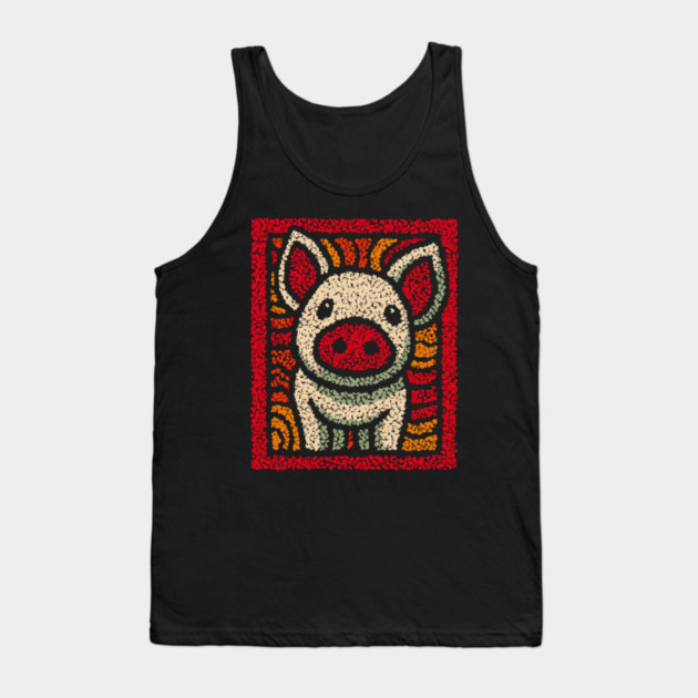 Decorative Pig Tile | Farm Animal Folk Art Tank Top by TuncGK