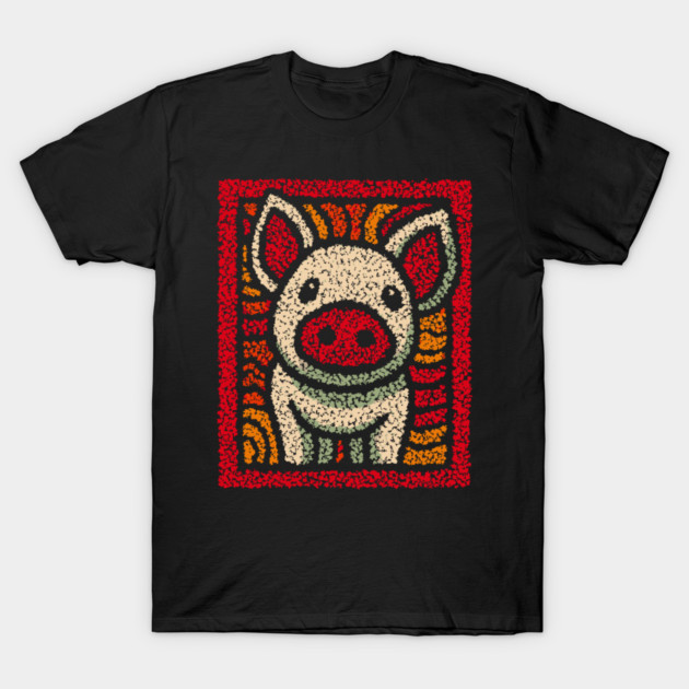Decorative Pig Tile | Farm Animal Folk Art T-Shirt by TuncGK