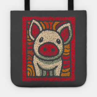 Decorative Pig Tile | Farm Animal Folk Art Tote