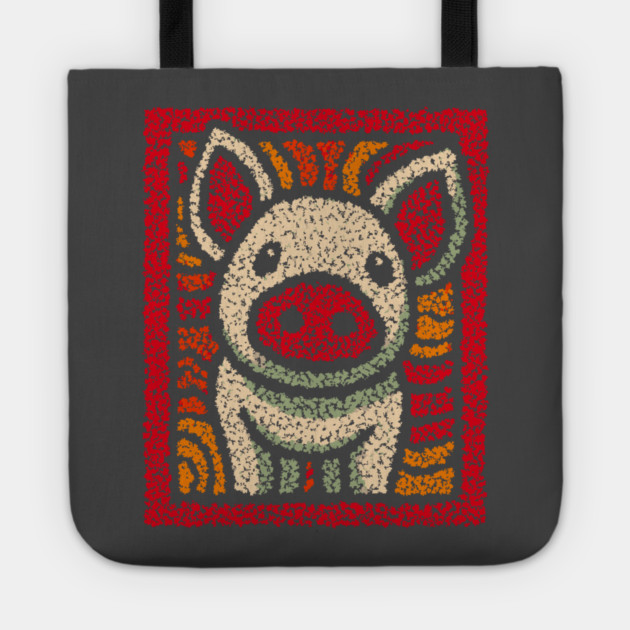 Decorative Pig Tile | Farm Animal Folk Art Tote by TuncGK