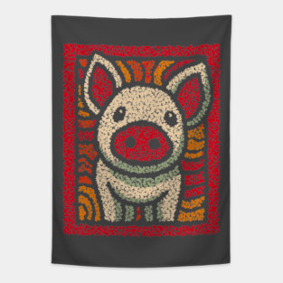 Decorative Pig Tile | Farm Animal Folk Art Tapestry