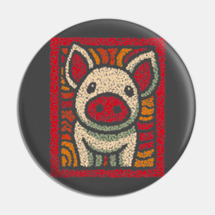Decorative Pig Tile | Farm Animal Folk Art Pin