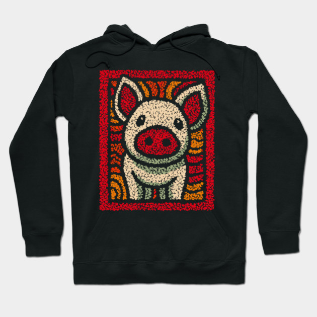 Decorative Pig Tile | Farm Animal Folk Art Hoodie by TuncGK