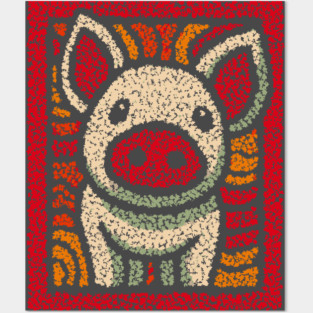 Decorative Pig Tile | Farm Animal Folk Art Posters and Art