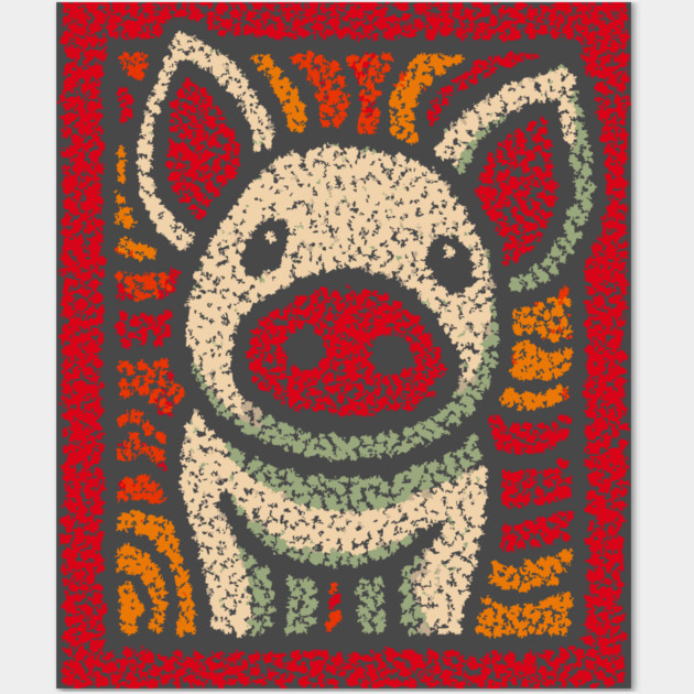 Decorative Pig Tile | Farm Animal Folk Art Wall Art by TuncGK