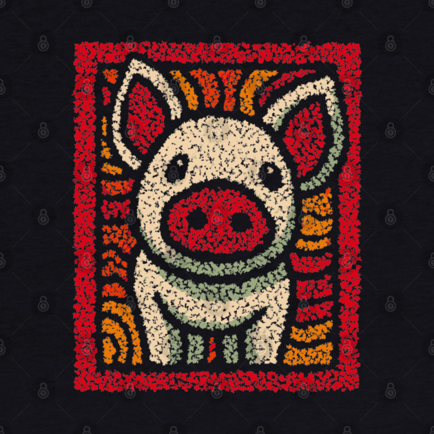 Decorative Pig Tile | Farm Animal Folk Art by TuncGK